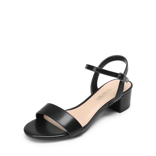 DREAM PAIRS Women's Low Heels for Women Classic Open Toe Ankle Strap Block Chunky Heel Sandals Holiday Party Wedding Dress Pumps Shoes 5.5 Black-pu-1