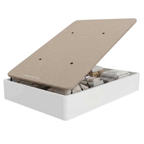 Duérmete Online Canapé Abatible Madera Gran Capacidad Cajón Grosor 30mm con Tapa Reforzada y Transpirable, Blanco, 90 x 190