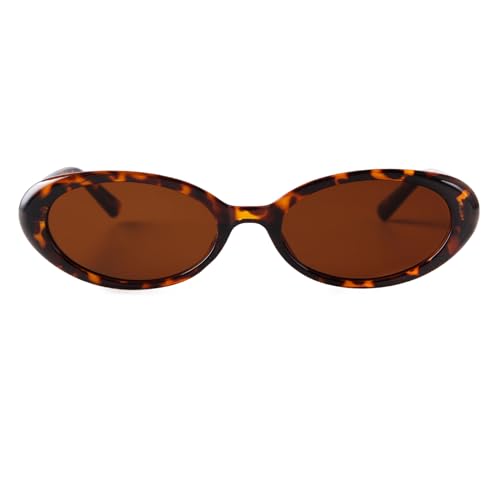 Laurinny 90er Retro Sonnenbrille für Damen Herren Kleine Schmal Retro Oval Sonnenbrille Gläser(Leopard/Braun)