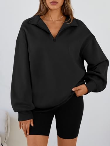 Image of Trendy Queen Women's Oversized Sweatshirts Half Quarter Zip Fleece Sweaters | Soft Cozy Zip Pullover, Comfort Warm Sweaters for Fall Winter, Fashion Mock Neck Outfits