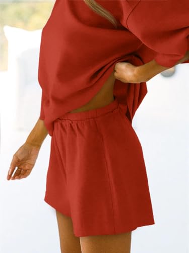 Image of Tankaneo Womens Pajama Sets 3 /4 Sleeve Oversized Tops & Loose Fit Shorts Lounge Set with Pockets Loungewear