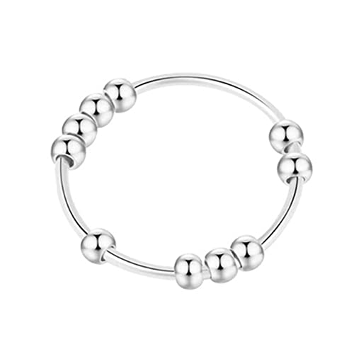 QEPOL Anti-Angst-Ring aus Edelstahl für Damen und Herren, Spinning-Stress-Angst-Ring mit Perlen, Stressabbau-Ring, Zappelringe, drehbare Perle, zierlicher Spinner-Ring, Schmuck (Silber, 10) Cover