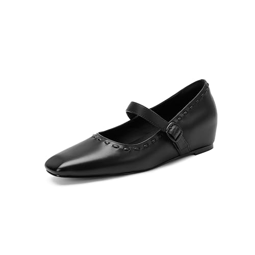 Mary Jane Shoes Women Closed Square Toe Flats Adjustable Buckle Strap Comfortable Casuals Office Work Walking Shoes