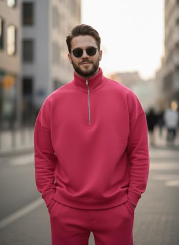 Image of Mack Jonney Solid Half Zipper Track Suit for men | Co-ord Set | Warm Fleece Tracksuit Set | Full Sleeve Sweatshirt