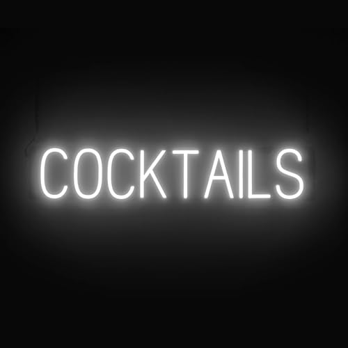 Image of SpellBrite LED Neon COCKTAILS Sign for Business - White, 33 inch x 6 inch | Ultra-Bright Click-Together Signage for Bars & Restaurants, with Visibility from 500 ft - 8 Animations, 6 Brightness Levels