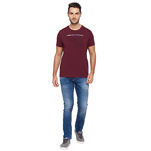 Image of Spykar Mens Cotton Wine Printed T-Shirt