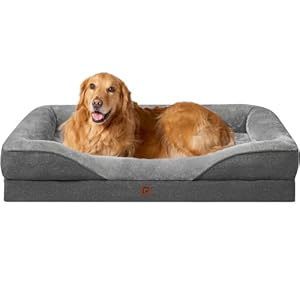 EHEYCIGA Memory Foam XL Dog Bed for XLarge Sized, Extra Large Orthopedic Dog Sofa with Sides and Waterproof Liner, Washable Bolster Pet Bed Couch with Removable Cover, 42x30x7.5 Inch, Grey