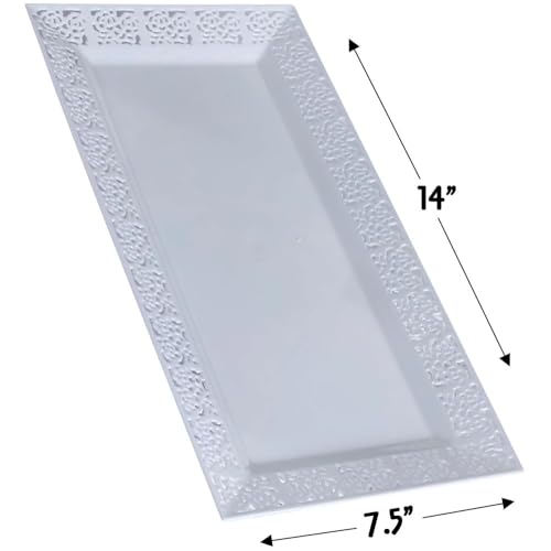 Silver Spoons DISPOSABLE LACE TRAYS | for Upscale Wedding and Dining | 6 pc | White | 14” x 7.5” -