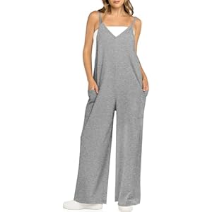 Womens Jumpsuit Casual Overalls Summer Sleeveless Spaghetti Strap Loose Rompers V Neck Long Pants with Pockets