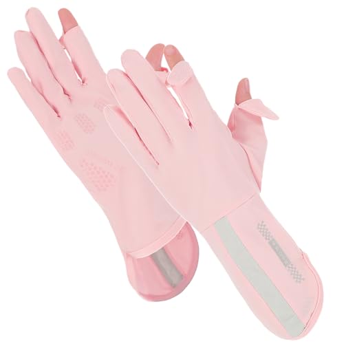 MBAIYO 1 pares de guantes de protección UV para mujer, seda de hielo, protección solar, antideslizantes, sin dedos, dedos completos, para pantalla táctil, finos, transpirables, para verano, exteriores