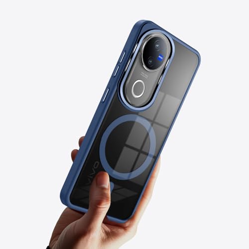 Image of KARWAN Translucent Hybrid Back Case Cover Compatible with Vivo V50 Shockproof Case with Camera Protection, N52 Magnet Cover Case with Magnetic MagEaze Wireless Charging Cover (Blue)