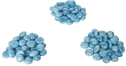 Image of Color Stone Decorative Shiny Glossy Flower Glass Pebbles for Vase Fillers Plant Pots Home Table Garden & Outdoor Decoration (Creamy Blue 2Kg)