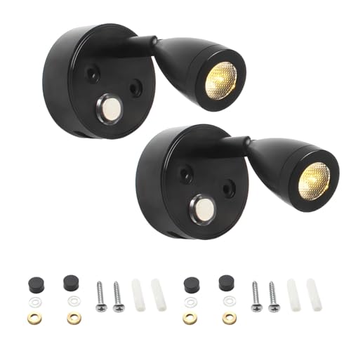 12V Led Rv Reading Lights, 2 Pcs Wall-Mounted with USB Charging, 3-Color Dimmable Touch-Control Lamp for Boat, Caravan