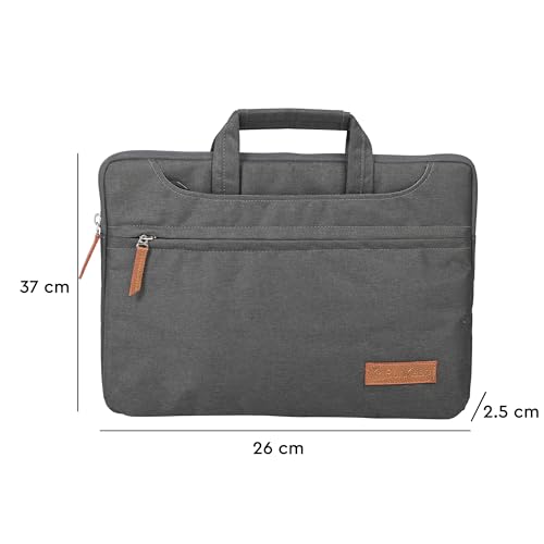 Image of Bonkaso 14 Inch Laptop Sleeve Cum Messenger Bag for MacBook & Laptops | Premium Polyester Melange | Water-Resistant Padded Case with Handle & Sling Strap | Lightweight Office Travel Bag - Carbon Grey