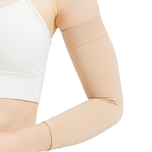 Compression Lymphedema Arm Sleeves for Women - 20-30 mmHg Compression Arm Sleeves Full Arm Support for Swelling, Pain Relief, Recovery and Circulation Support, Beige, Large