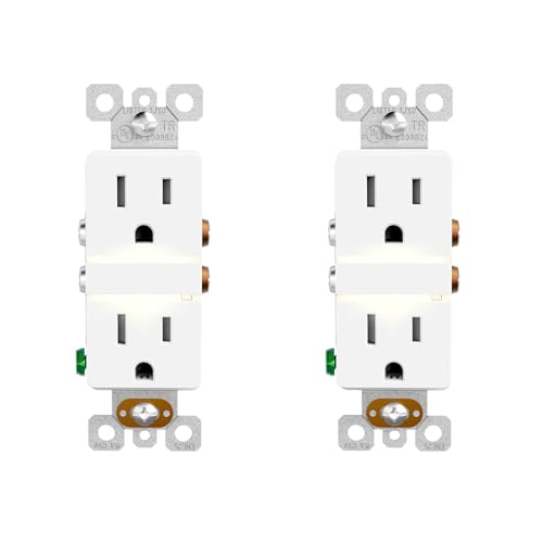 Image of ELEGRP Decorative Outlet Night Light, Electrical Wall Outlets with Built in Led Guidelight 3000K, Tamper Resistant Receptacle, 15 Amp 125 Volt, Matte White, 2 Pack