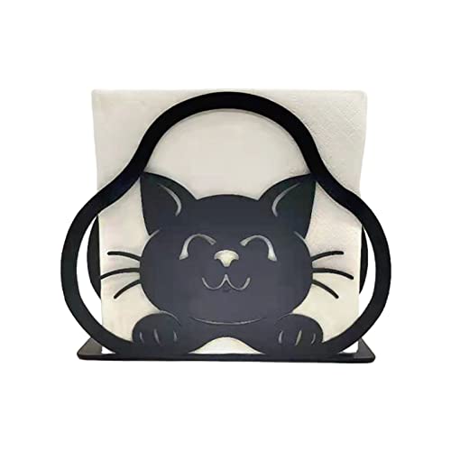 Support Serviette Papier, Porte-Serviette de Table en Fonte Vintage Noir avec Conception de Modèles d'animaux, Distributeur de Mouchoir pour Table à Manger, Comptoir de Cuisine et Salon (Chat)