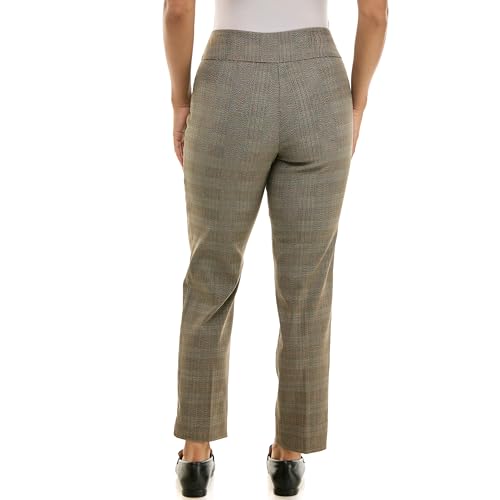 Zac & Rachel Women's Pull-On Ankle Length Pant with Tummy Control Waist Band, Black Multi Rose, 144