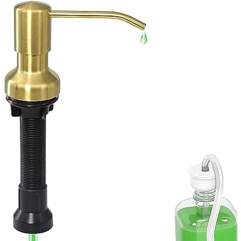 Soap Dispenser for Kitchen Sink Gold brushed nickel with 47" Extension Tube and 17 Oz Bottle, Stainless Under Countertop Sink Soap Dispenser Pump Cover