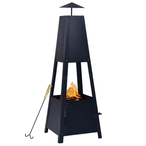 vidaXL Braciere Barbecue da Giardino Brucialegna Caminetto da Esterni Accessori per Patio Decorazioni da Giardino Nero 35x35x99 cm in Acciaio