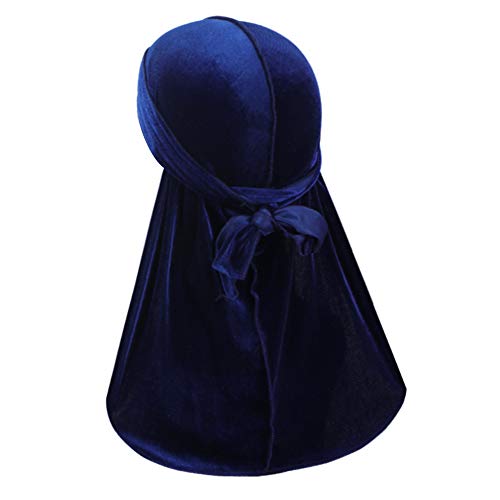 Luxury Velvet Wave Durag - Silky Durag Headwraps with Extra Long Tail for 360 Waves Navy