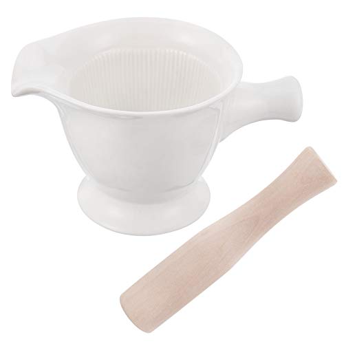 Angoily Tigela de Moer Alho Pequeno Almofariz de Porcelana E Pilão de Madeira Cerâmica Pequena Tigel