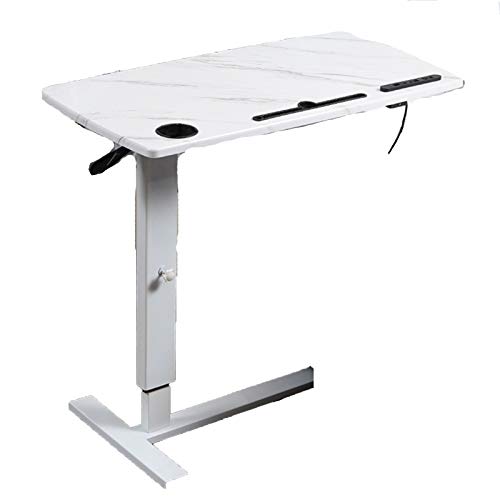 Preisvergleich Produktbild QYT-mobiler Betttisch auf Rollen, Beistelltisch höhenverstellbar / breitenverstellbar, Tischplatte neigbar / klappbar, Bett-Beistelltisch für Krankenbett, Pflegebett, Laptoptisch(80 * 40cm / USB),B