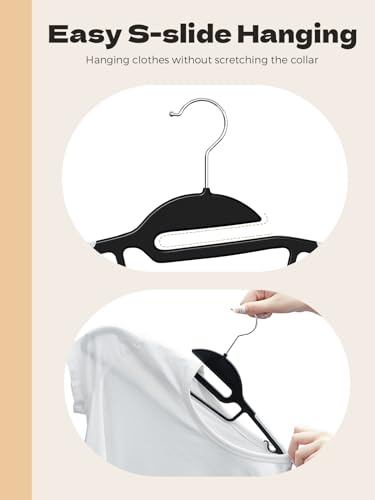 Image of HOUSE DAY Slim Plastic Hangers with Non Slip Rubber Pads, 100 Pack, Black | Space saving closet organizer, heavy duty S-shape, rubber grip pads help keep shirts, suits, coats, pants, skirts in place