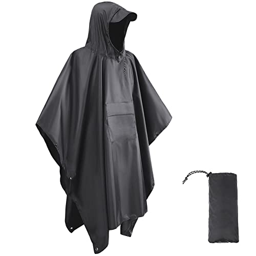 HYCOPROT Poncho de Pluie Imperméable Multifonctionnel 3 en 1, Léger 210T Oxford Réutilisable Cape de Pluie Avec Capuche, Poncho Avec Poche Poitrine pour...