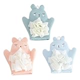 CRILSTYLEO 3個 幼児用バスミ カートゥーンデザイン ボディスクラブ対応 肌に優しい柔らか素材 泡立ち豊富で洗浄力アップ 入浴 ランダムカラー