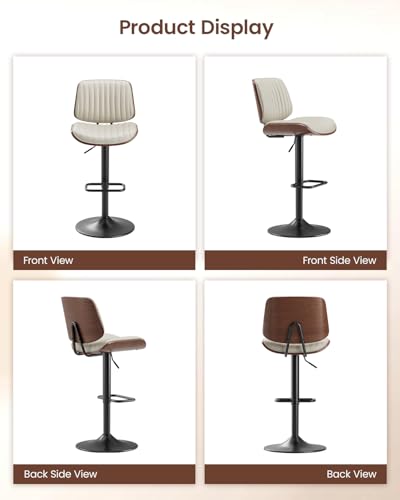 Image of MALOL Bar Stools Set of 6, Adjustable Counter Height Bar Chairs 26 inch-34.5 inch with Swivel & Footrest, Modern Faux Leather Barstools for Kitchen Island, Dining Room,Pub,Beige
