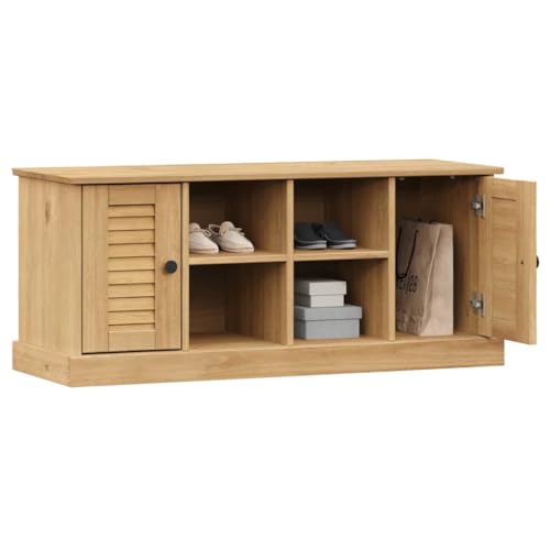 Banc à chaussures en bois massif de pin 106 cm avec armoire 4 compartiments