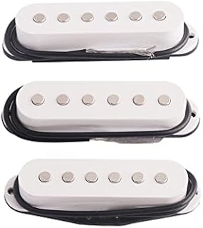 Electric Guitar Pickup Ceremic Magnet Neck Middle Bridge Single Coil Pickups Compatible with Strat Style SSS Electric Guitar Parts Replacement Set of 3Pcs White.