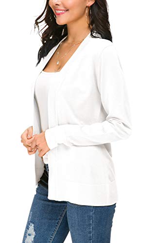 Women's Knit Cardigan Open Front Sweater Coat Long Sleeve (L, White) #TOP4