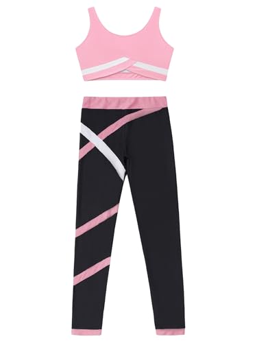 Kid Girls 2 Piece Dance Outfits Sports Bra Crop Tank Top Athletic Leggings Set Gymnastics Tracksuit3