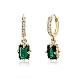 Aliyoham Emerald Huggie Hoop Earrings for Women | 18K Gold Plated Green Gemstone Dangle Jewellery with Cubic Zirconia, Hypoallergenic Bridal Gift for Her