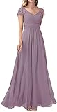 Vestidos de Fiesta de gasa con Cuello en V Doble Vestidos de Noche Largos Vestido de DAMA de Honor de Encaje para Mujeres Mauve US26