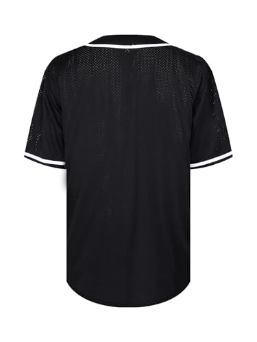 Camiseta de béisbol para hombre, uniforme deportivo de manga corta con botones, estilo hipster hip hop (Negro con ribete blanco - S) miniatura 2