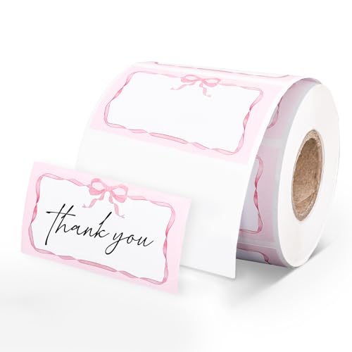 FYSUIMU Pink Bow Direct Thermal Labels 1.3 x 2.3 inch Bowknot Coquette Label Stickers Rectangle Self-Adhesive Printer Decals for Valentine's Day Wedding DIY Name Tag Custom Logo Candle Design, 500 Pcs