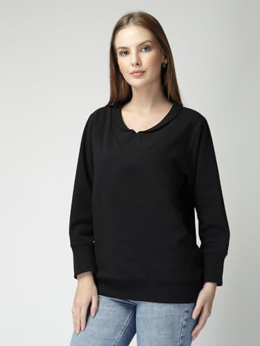 Image of Women's Boyfriend /Loose Fit Full Sleeve Drop Shoulder Loopknit V-Neck Neck Sweatshirt Oversized Cotton Winter T-Shirt for Women Korean Style Casual | Trendy Baggy Fit for Girls
