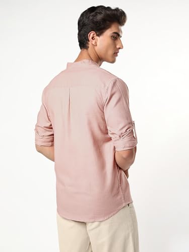 Image of Urbano Fashion Men's Linen Blend Full Sleeve Relaxed Fit Mandarin Collar Casual Solid Shirt