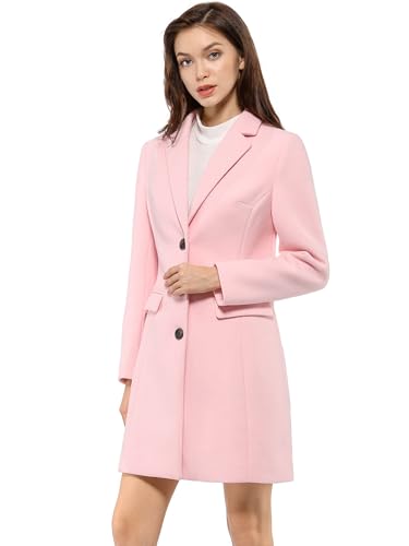 Allegra K Damen Wollmantel Revers Knopfleiste Wintercoat Mantel Rosa XL
