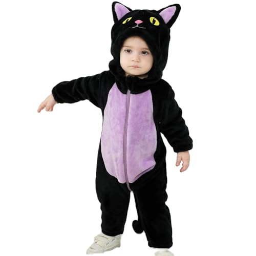 Disfraz de bebé gato negro con capucha y cremallera 0-3T miniatura 1