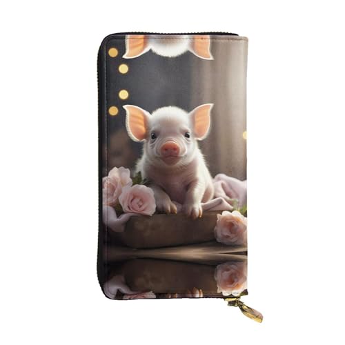 Portefeuille en cuir long avec porte-cartes de crédit et motif jeune cochon