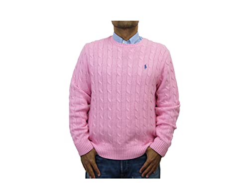 [POLO RALPH LAUREN] (ポロ ラルフローレン) メンズ コットン ケーブルニット クルーネックセーター ワンポイント 0102825 (L, PINK) [並行輸入品]のサムネイル