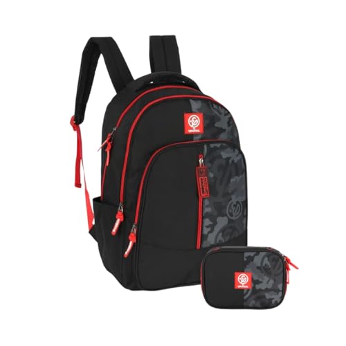 Kit Mochila De Costas Enaldinho Juvenil Escolar Estojo Box Vermelho