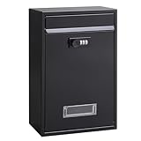 Locking Mailbox Wall Mounted Vertical- Jssmst Mail Boxes with Combination Lock Large Capacity, 12.6 x 8.46 x 3.35 Inch, Black, SM-0601CM,Medium