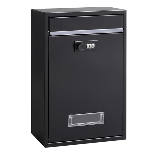 Locking Mailbox Wall Mounted Vertical- Jssmst Mail Boxes with Combination Lock Large Capacity, 12.6 x 8.46 x 3.35 Inch, Black, SM-0601CM,Medium