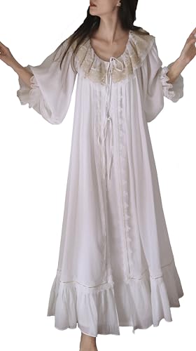 Victorian Nightgown Robe Set for Womens 2 Piece Cotton Built-in Bra Slip Dress Lace Collar Bathrobe