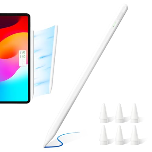 Stylus Pen for iPad (2018-2025) with Tilt & Pressure Sensitivity, Palm Rejection, 6 Tips, Fast Charging, Compatible with iPad 6-10, Mini 5/6, Air 3-5, Pro 11/12.9 Inch